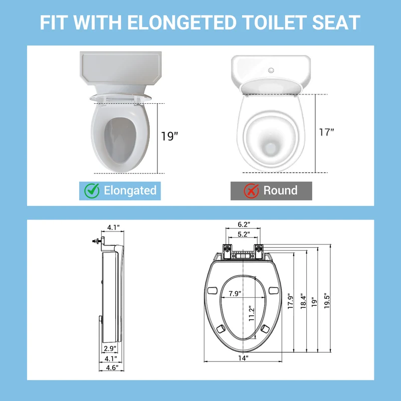 Garvee Sedile WC Allungato Rialzato con Chiusura Lenta, Cerniere Antiscivolo, Plastica Durevole per Anziani e Disabili, Montaggio Rapido, Comfort Ergonomico