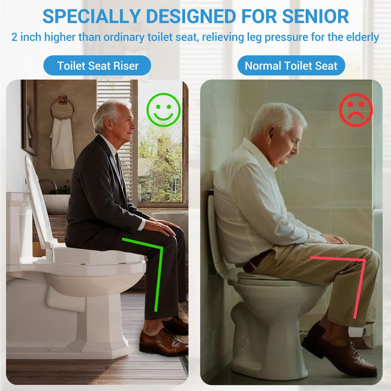 Garvee Sedile WC Allungato Rialzato con Chiusura Lenta, Cerniere Antiscivolo, Plastica Durevole per Anziani e Disabili, Montaggio Rapido, Comfort Ergonomico