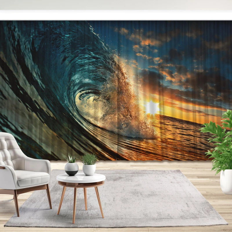 Fotovorhang "Meereswelle bei Sonnenuntergang"