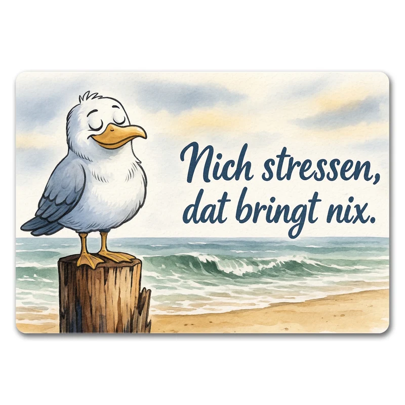 Möwe Nich stressen auf Aquarell Fußmatte in 35x50 cm ohne Rand