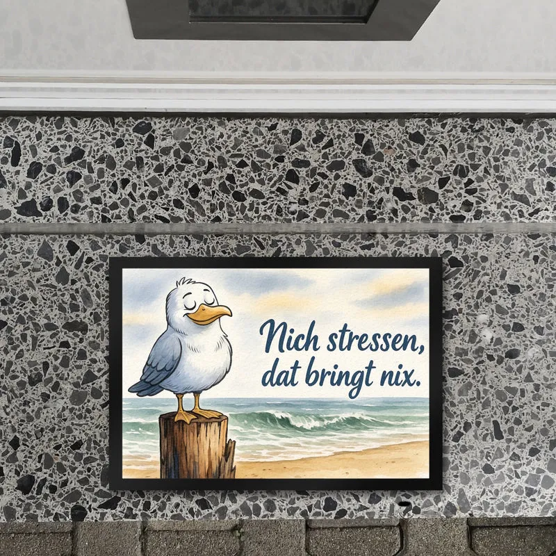 Möwe Nich stressen auf Aquarell Fußmatte in 35x50 cm