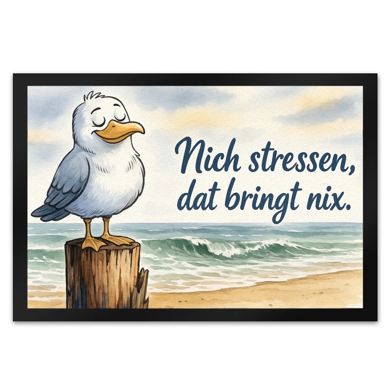 Möwe Nich stressen auf Aquarell Fußmatte in 35x50 cm