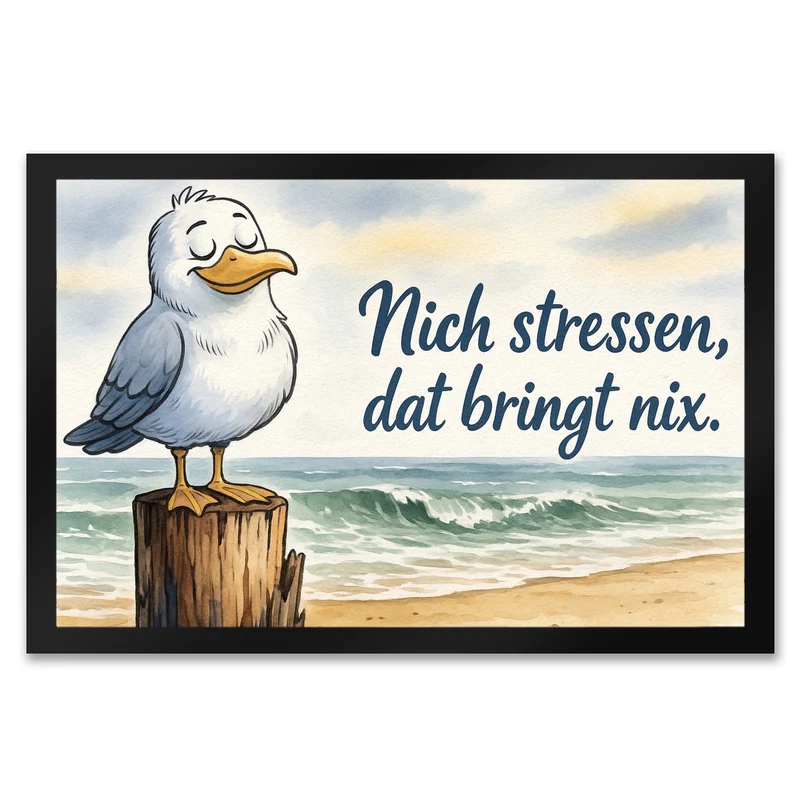Möwe Nich stressen auf Aquarell Fußmatte in 35x50 cm