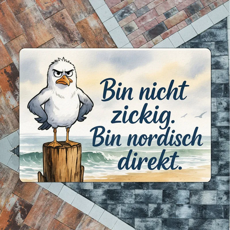 Möwe am Strand Fußmatte in 35x50 cm ohne Rand mit nordischem Humor
