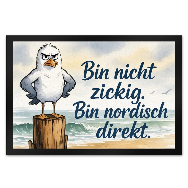 Möwe am Strand Fußmatte in 35x50 cm mit nordischem Humor