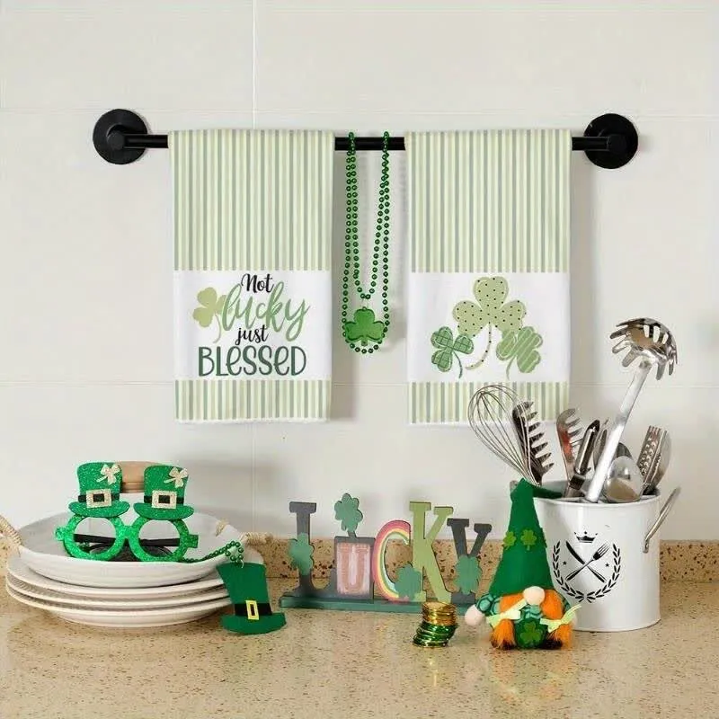 Küchenhandtücher mit Kleeblattstreifen zum St. Patrick's Day (2 Stück)