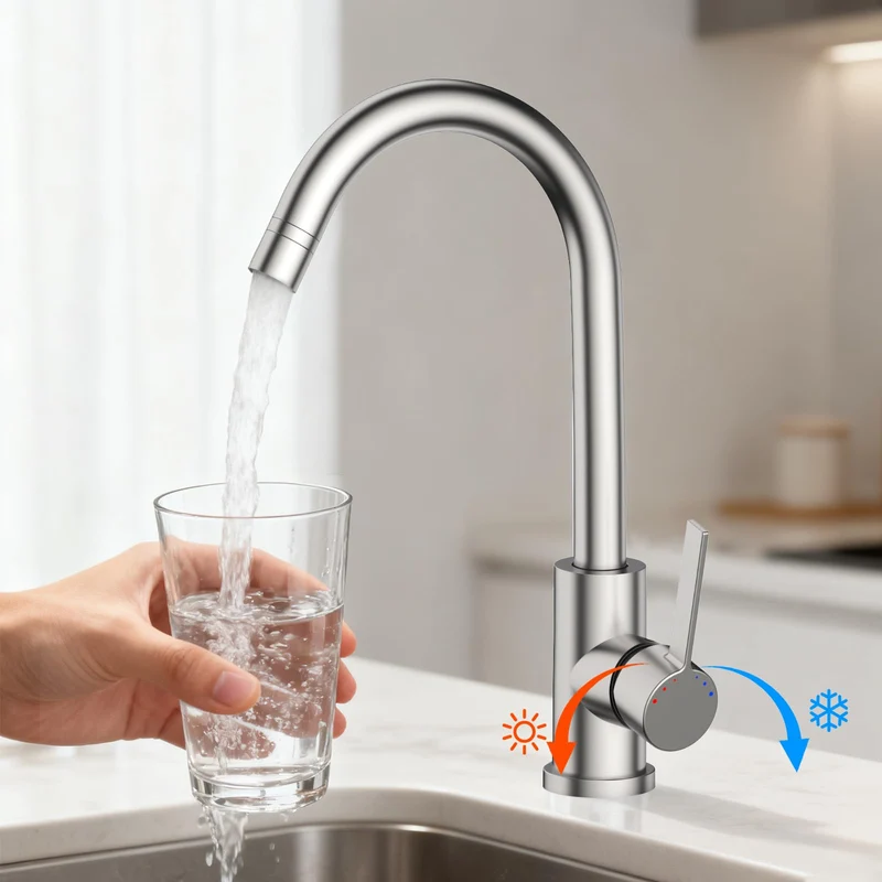 Garvee Rubinetto Cucina Bassa Pressione 3 Attacchi 2 Getti 360° Rotazione Acciaio Inox 304 Per Boiler