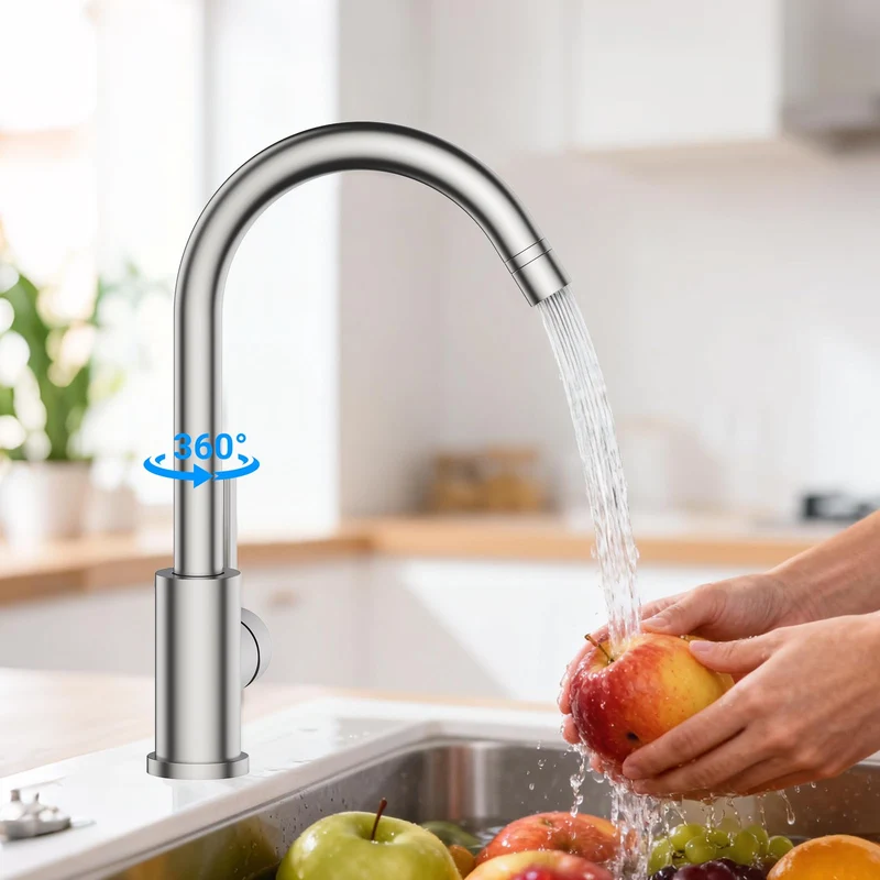 Garvee Rubinetto Cucina Bassa Pressione 3 Attacchi 2 Getti 360° Rotazione Acciaio Inox 304 Per Boiler