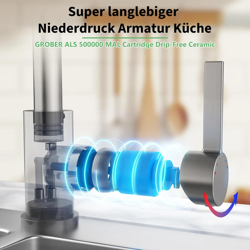 Garvee Rubinetto Cucina Bassa Pressione 3 Attacchi 2 Getti 360° Rotazione Acciaio Inox 304 Per Boiler