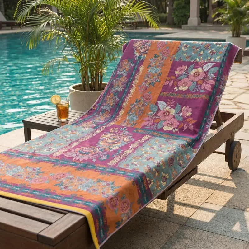 Retro-Patchwork-Badetuch aus Baumwolle mit Blumenmuster