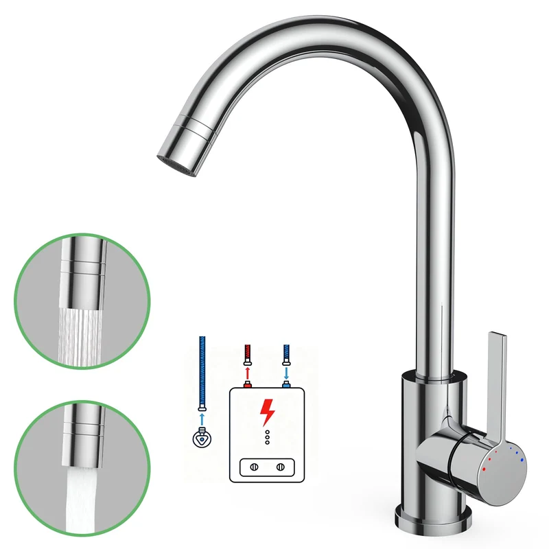 Garvee Rubinetto Cucina Bassa Pressione 3 Attacchi 2 Getti 360° Rotazione Acciaio Inox 304 Per Boiler