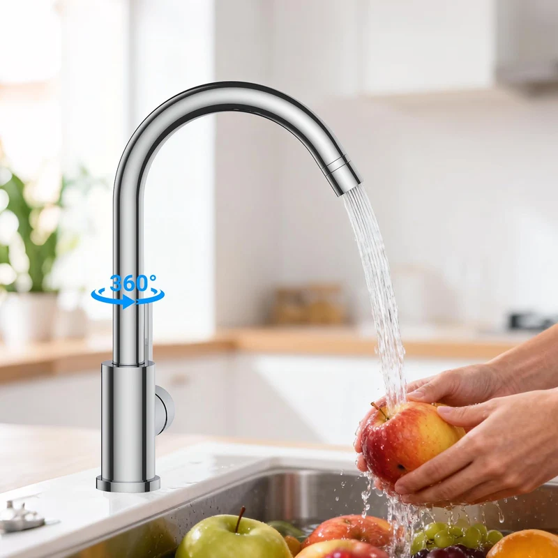 Garvee Rubinetto Cucina Bassa Pressione 3 Attacchi 2 Getti 360° Rotazione Acciaio Inox 304 Per Boiler