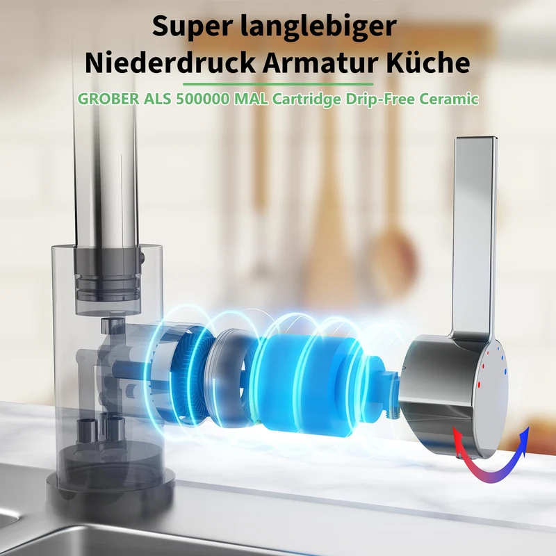 Garvee Rubinetto Cucina Bassa Pressione 3 Attacchi 2 Getti 360° Rotazione Acciaio Inox 304 Per Boiler