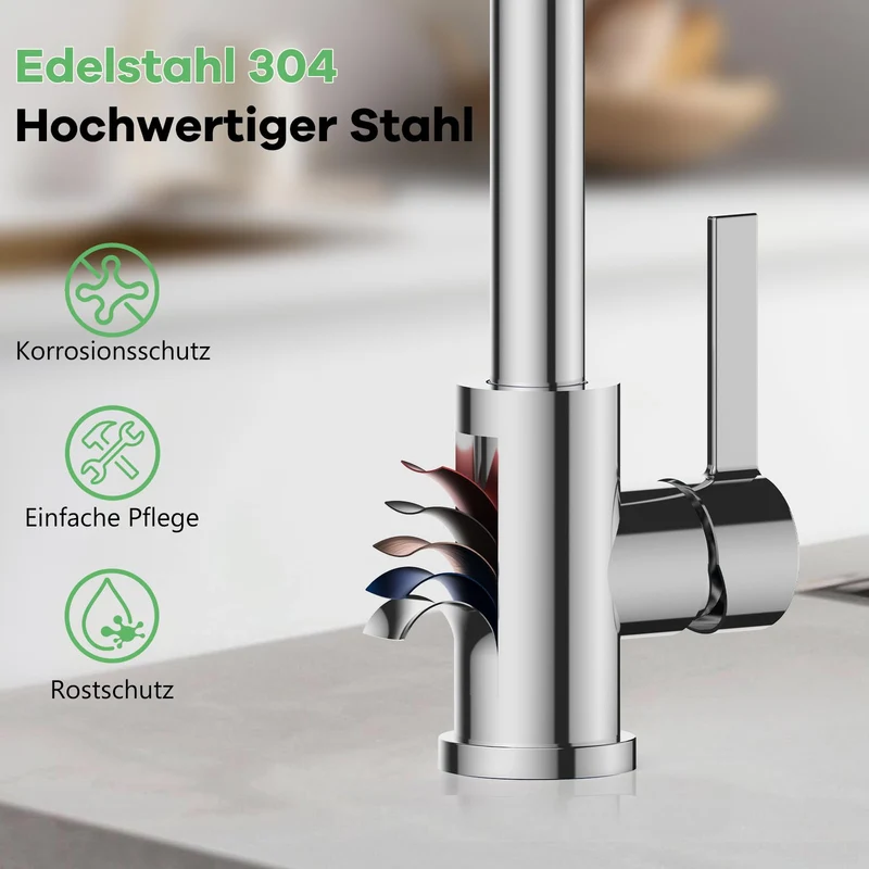 Garvee Rubinetto Cucina Bassa Pressione 3 Attacchi 2 Getti 360° Rotazione Acciaio Inox 304 Per Boiler