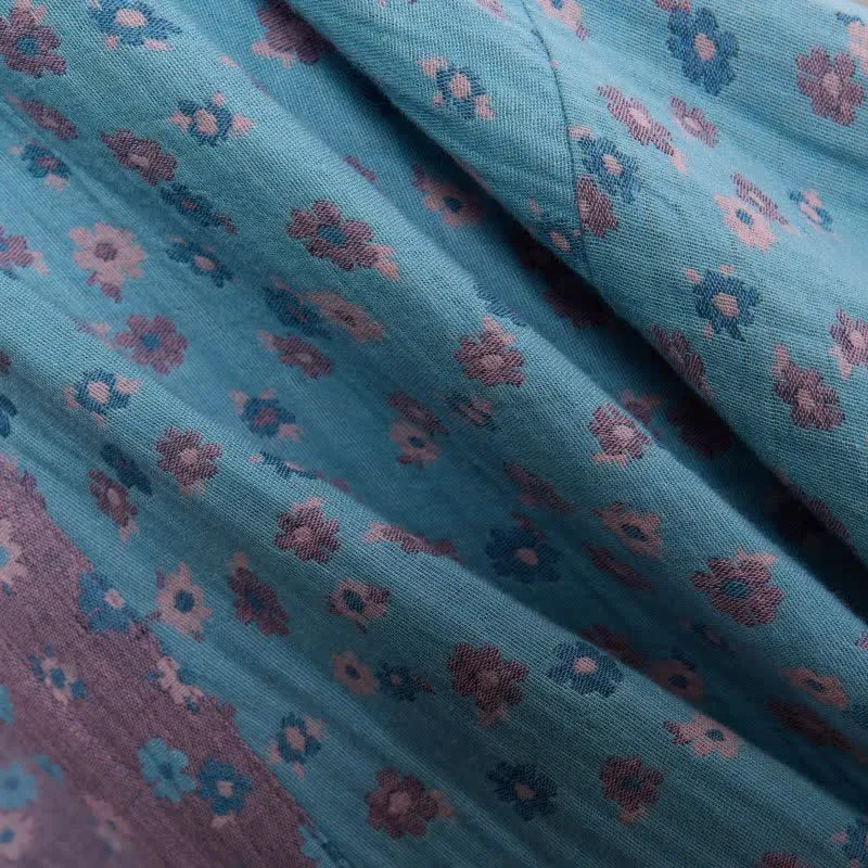 Rustikaler Kimono-Bademantel aus Baumwolle mit floralem Jacquardmuster