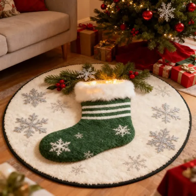 Weihnachtsstrumpf-Teppich mit Schneeflocken-3D-Effekt