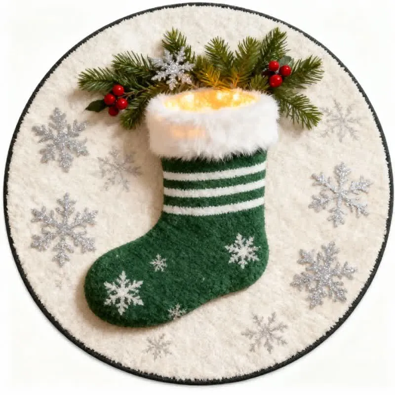 Weihnachtsstrumpf-Teppich mit Schneeflocken-3D-Effekt
