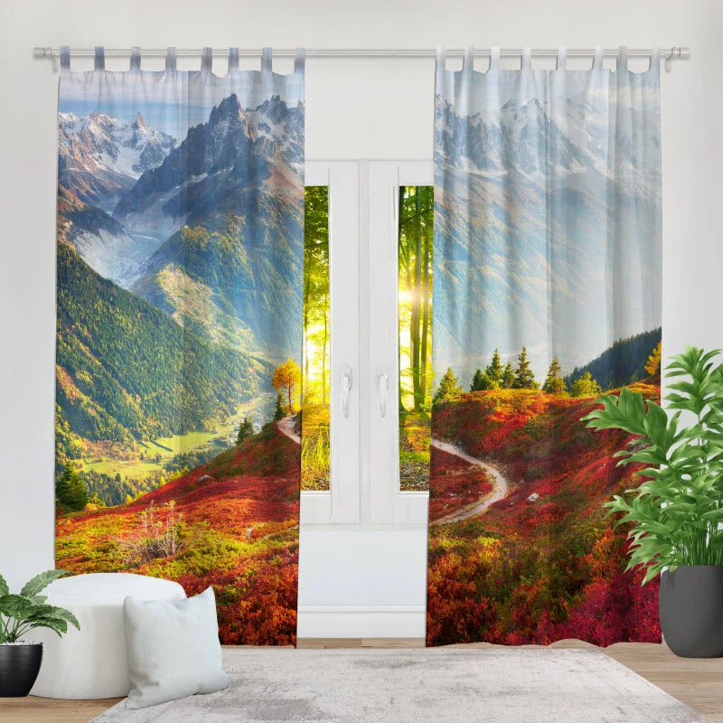 Fotovorhang "Roter Herbst mit Alpenausblick"