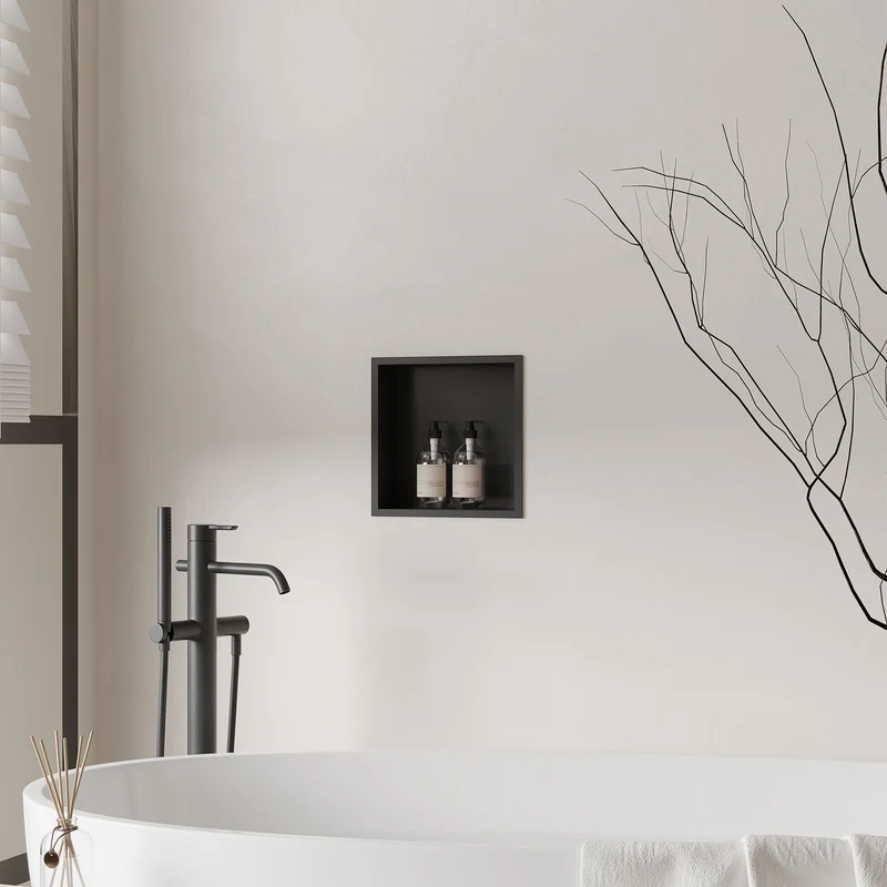 Nicchia Doccia Garvee in Acciaio Inox 30,5x30,5 cm Nero per Bagno Moderno, Drenaggio Ottimale, Facile Installazione, Design Elegante