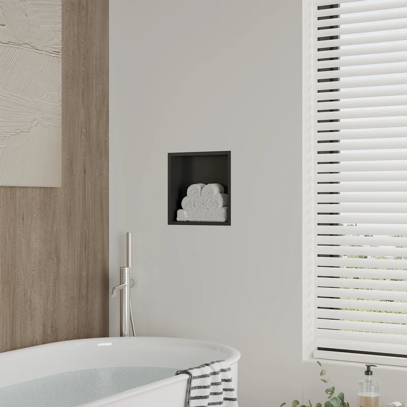 Nicchia Doccia Garvee in Acciaio Inox 30,5x30,5 cm Nero per Bagno Moderno, Drenaggio Ottimale, Facile Installazione, Design Elegante