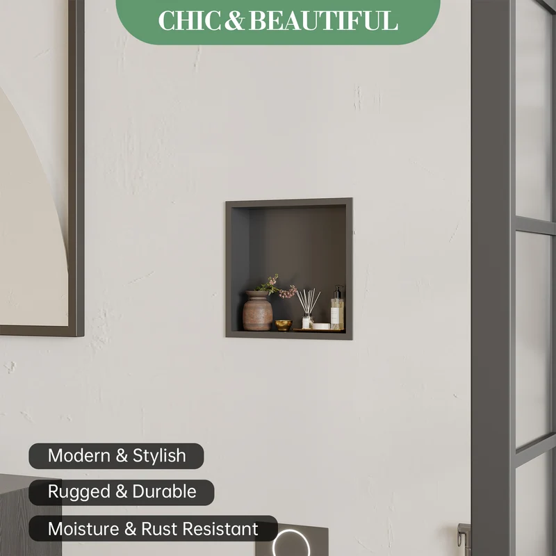 Nicchia Doccia Garvee in Acciaio Inox 30,5x30,5 cm Nero per Bagno Moderno, Drenaggio Ottimale, Facile Installazione, Design Elegante