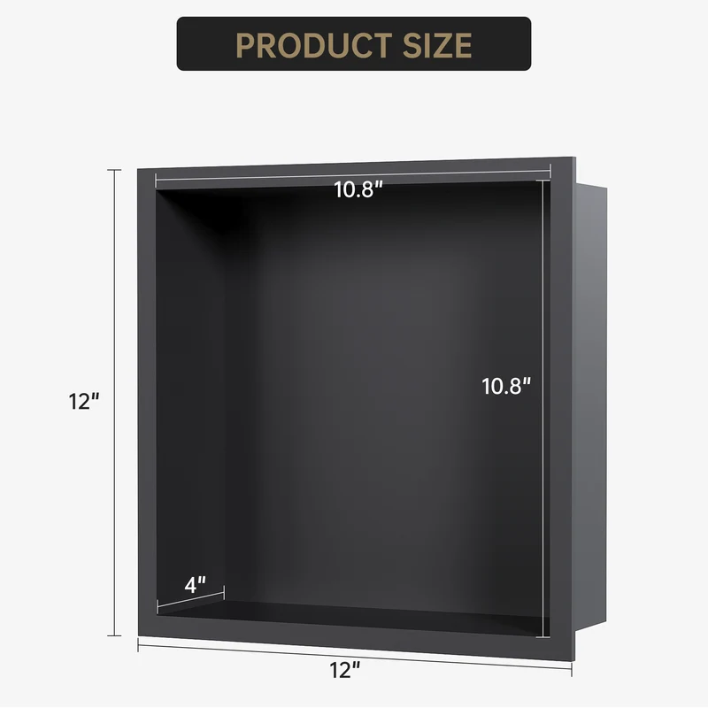 Nicchia Doccia Garvee in Acciaio Inox 30,5x30,5 cm Nero per Bagno Moderno, Drenaggio Ottimale, Facile Installazione, Design Elegante