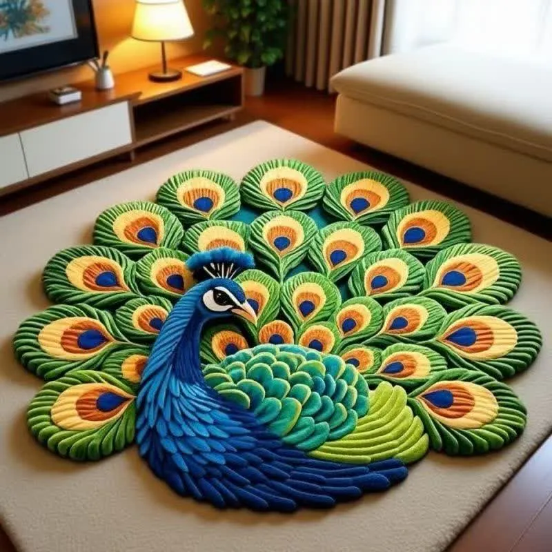 Teppich mit Pfauenblumenmuster und 3D-Effekt
