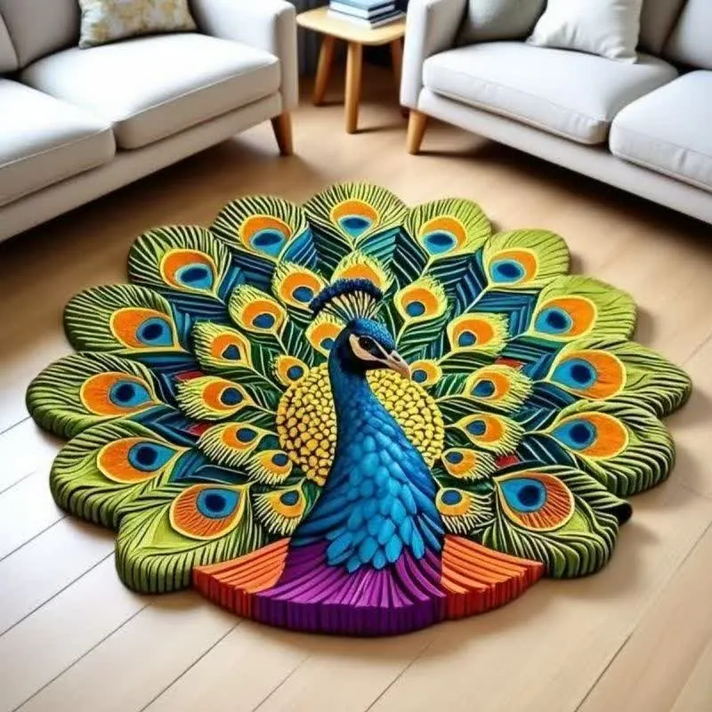 Teppich mit Pfauenblumenmuster und 3D-Effekt