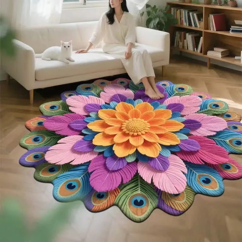 Teppich mit Pfauenblumenmuster und 3D-Effekt