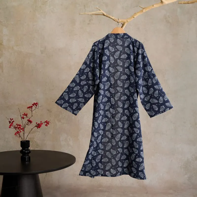 Kimono-Bademantel aus Baumwolle mit Blattpfeil-Motiv