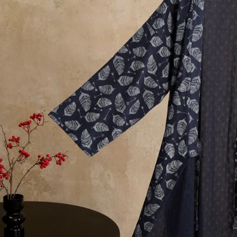 Kimono-Bademantel aus Baumwolle mit Blattpfeil-Motiv