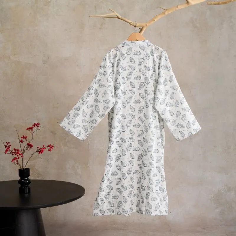 Kimono-Bademantel aus Baumwolle mit Blattpfeil-Motiv