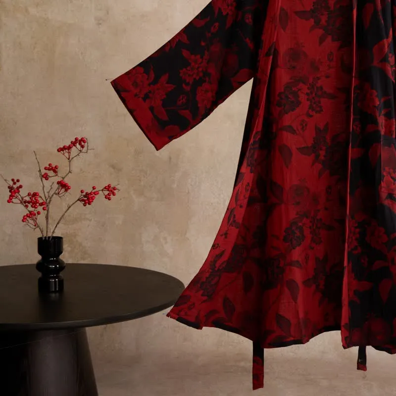 Kimono-Bademantel aus Baumwoll-Jacquard mit Pfingstrosenmuster