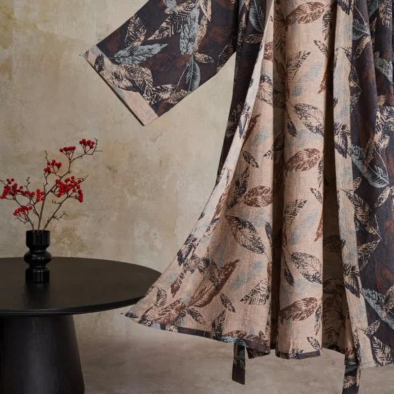 Kimono-Bademantel aus Baumwollgaze mit Blattjacquardmuster
