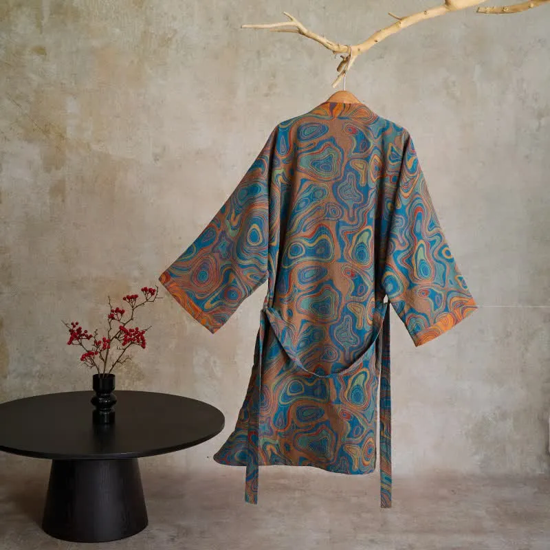Kimono-Bademantel aus Baumwolle mit künstlerischem abstraktem Muster
