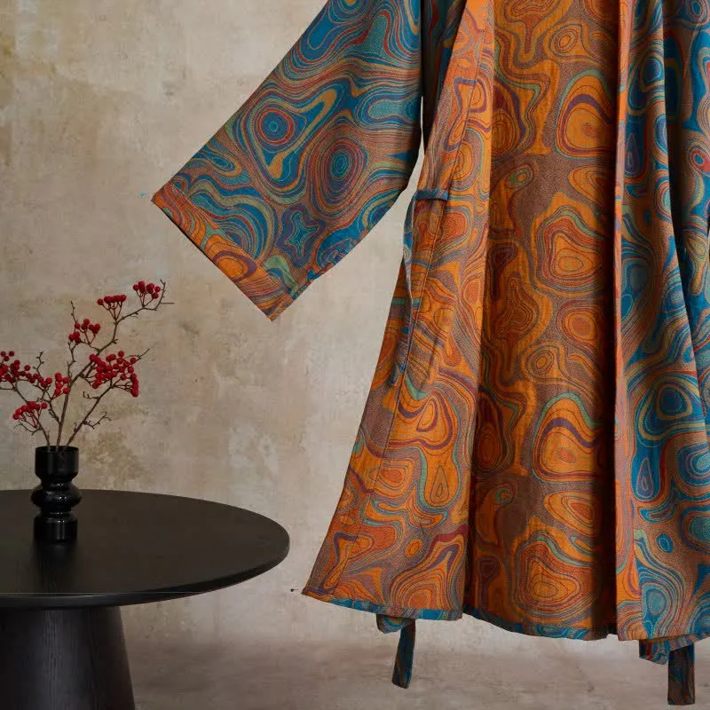 Kimono-Bademantel aus Baumwolle mit künstlerischem abstraktem Muster