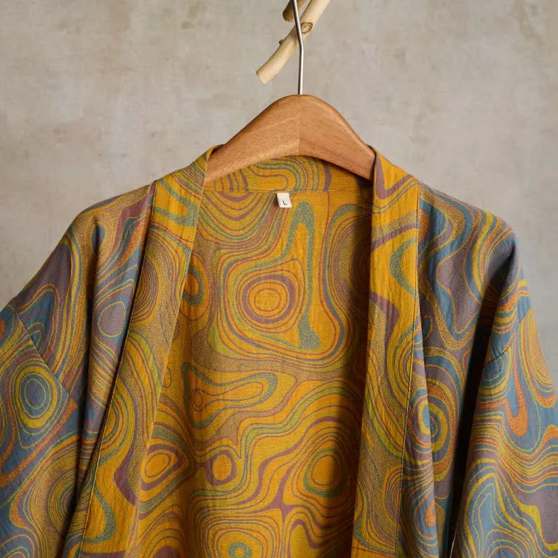Kimono-Bademantel aus Baumwolle mit künstlerischem abstraktem Muster