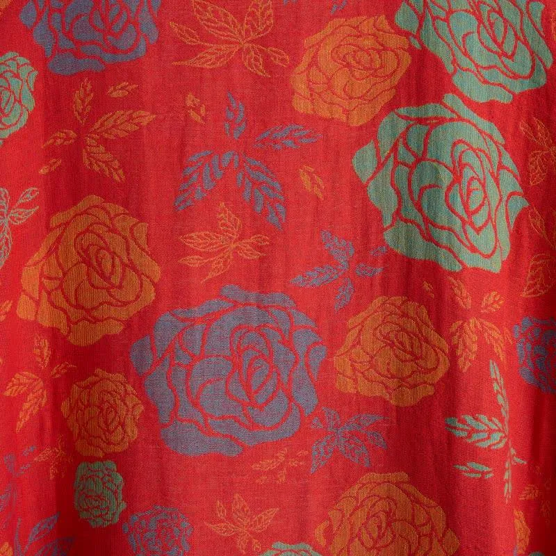 Romantischer Kimono-Bademantel aus Baumwollgaze mit Rosenmuster