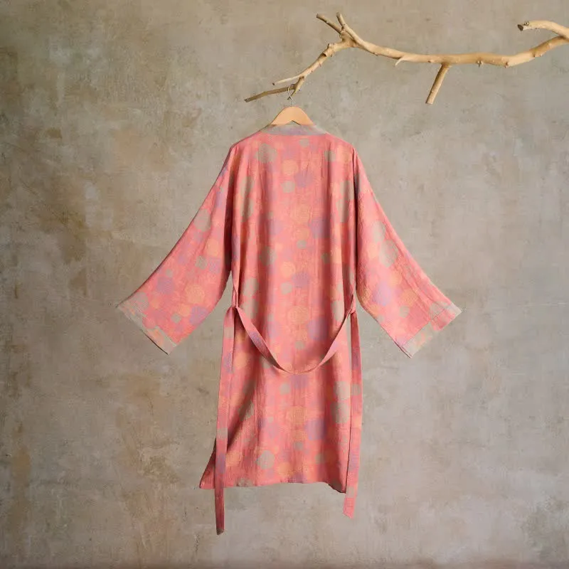 Romantischer Kimono-Bademantel aus Baumwollgaze mit Rosenmuster