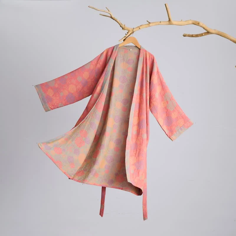 Romantischer Kimono-Bademantel aus Baumwollgaze mit Rosenmuster