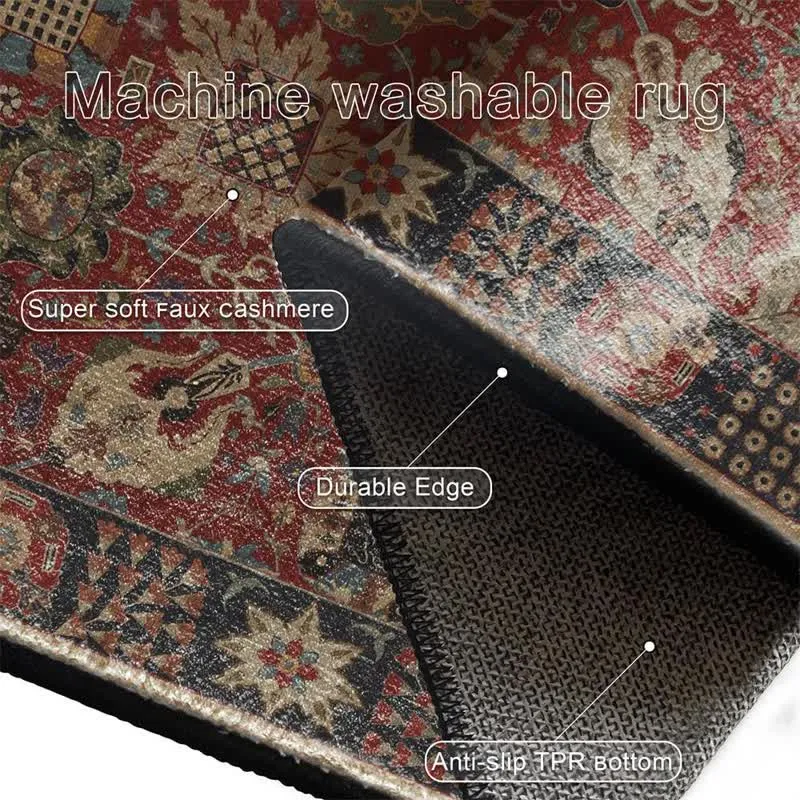 Ownkoti Vintage Perser-Rechteck-Waschbarer Teppich