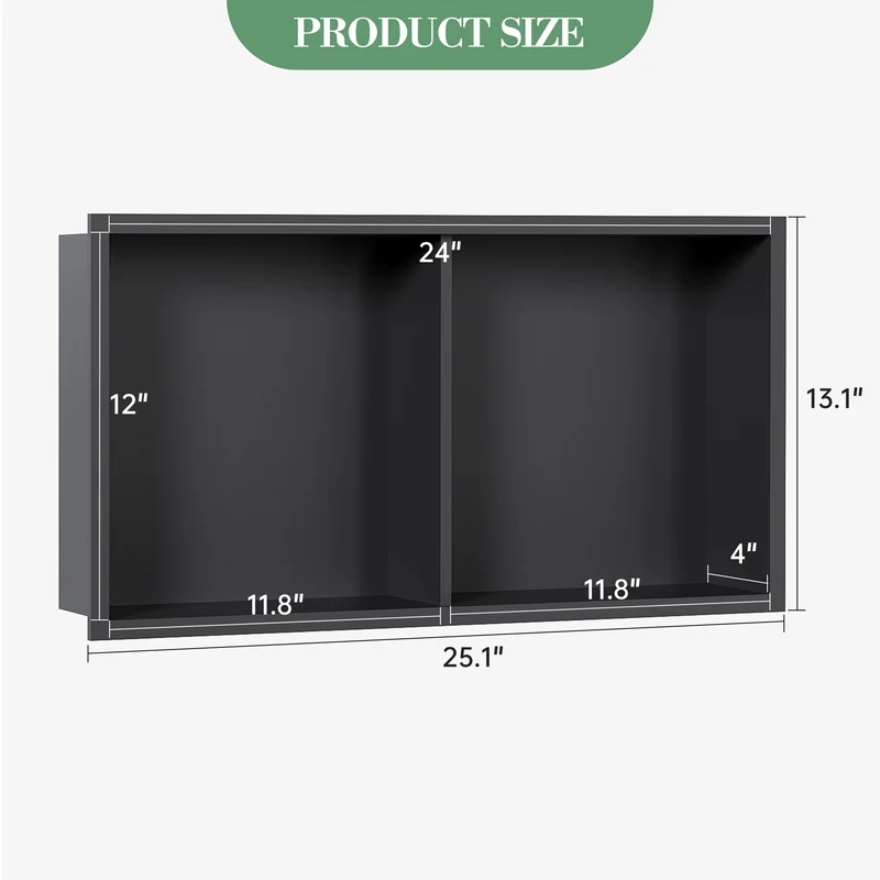 Garvee Nicchia Doccia in Acciaio Inox 30x61 cm Nero per Bagno Moderno, Drenaggio Ottimale, Facile Installazione