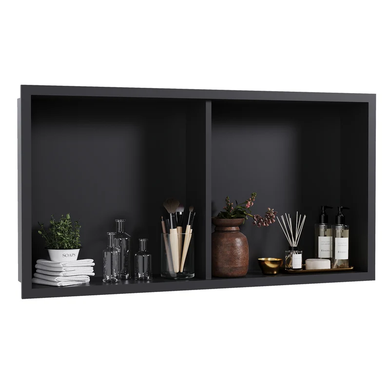 Garvee Nicchia Doccia in Acciaio Inox 30x61 cm Nero per Bagno Moderno, Drenaggio Ottimale, Facile Installazione