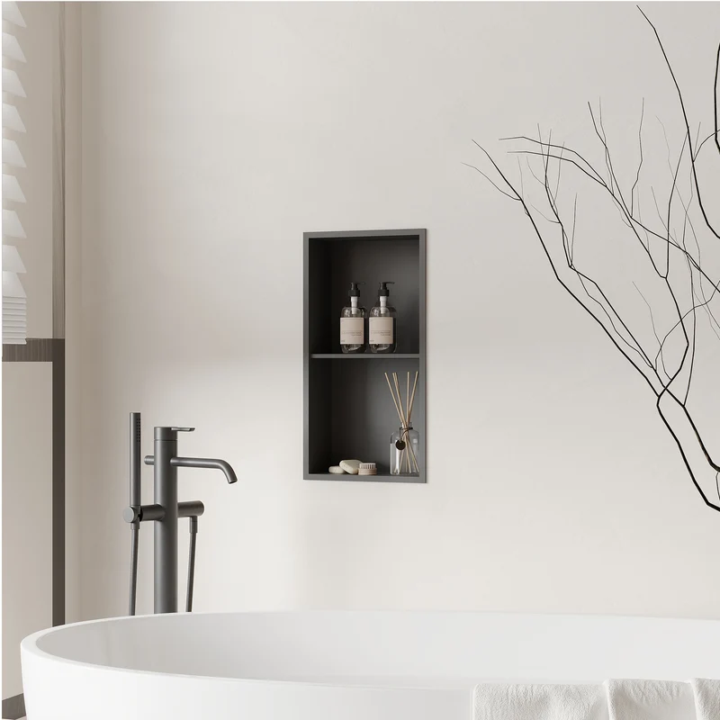 Garvee Nicchia Doccia in Acciaio Inox 30x61 cm Nero per Bagno Moderno, Drenaggio Ottimale, Facile Installazione