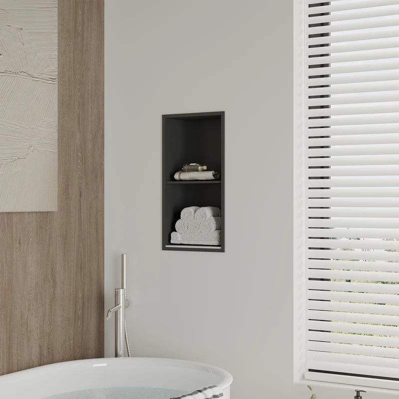 Garvee Nicchia Doccia in Acciaio Inox 30x61 cm Nero per Bagno Moderno, Drenaggio Ottimale, Facile Installazione