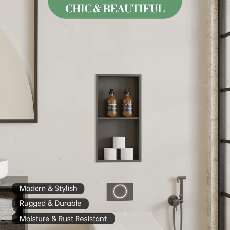 Garvee Nicchia Doccia in Acciaio Inox 30x61 cm Nero per Bagno Moderno, Drenaggio Ottimale, Facile Installazione