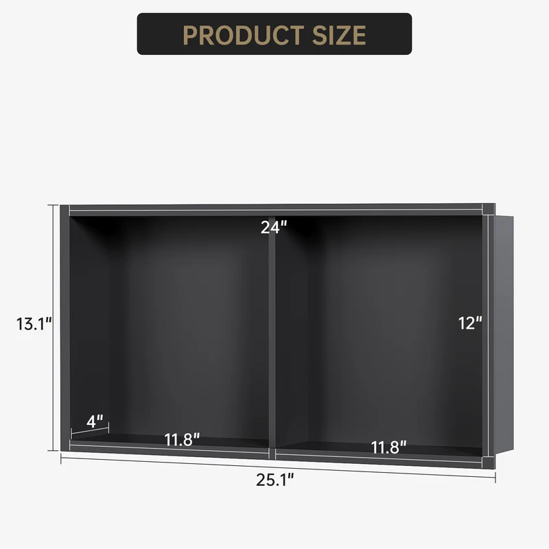 Garvee Nicchia Doccia in Acciaio Inox 30x61 cm Nero per Bagno Moderno, Drenaggio Ottimale, Facile Installazione