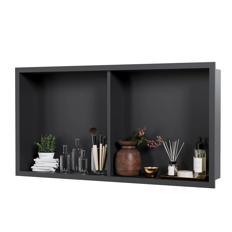 Garvee Nicchia Doccia in Acciaio Inox 30x61 cm Nero per Bagno Moderno, Drenaggio Ottimale, Facile Installazione