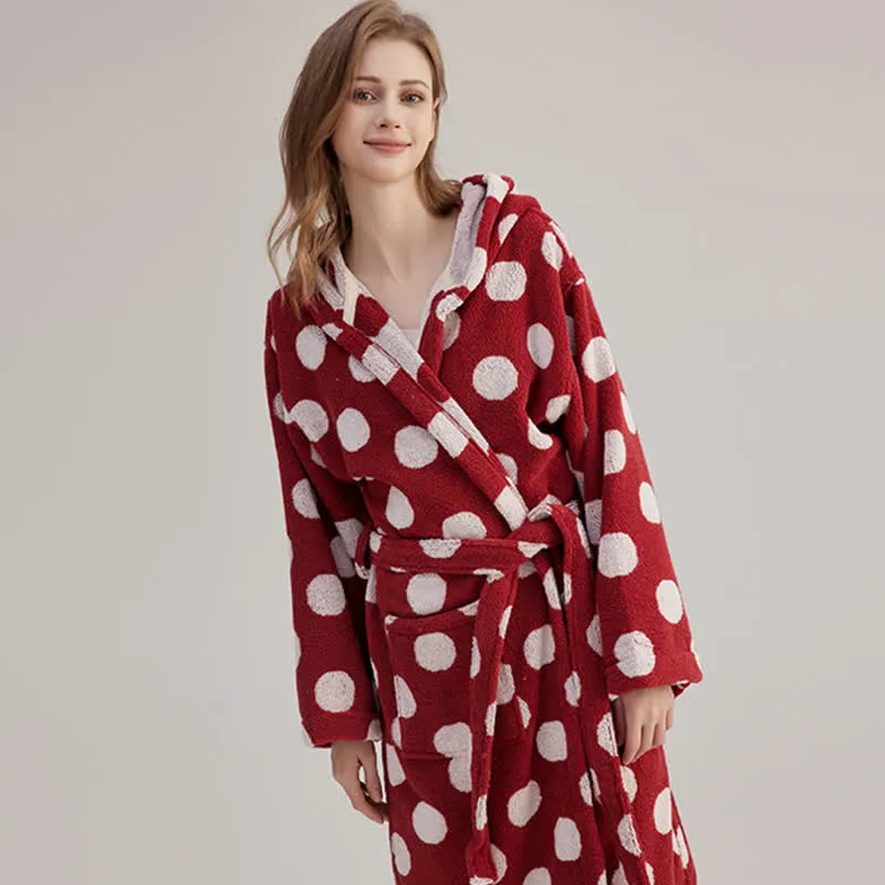 Passender Familienbademantel aus Baumwolle mit Kapuze und Polka-Dots