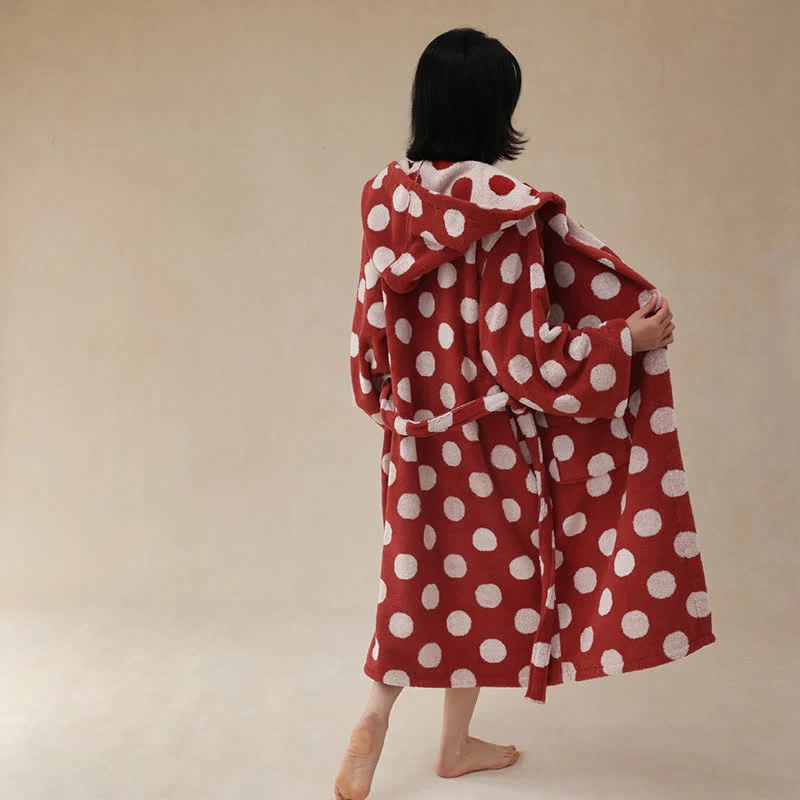 Passender Familienbademantel aus Baumwolle mit Kapuze und Polka-Dots